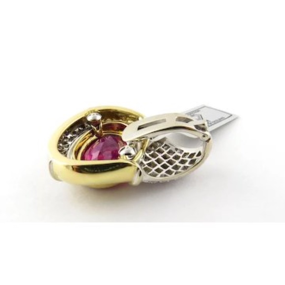 18K Yellow And White Gold Pink Tourmaline and Diamond Pendant Enhancer #3834 - Picture 7 of 9